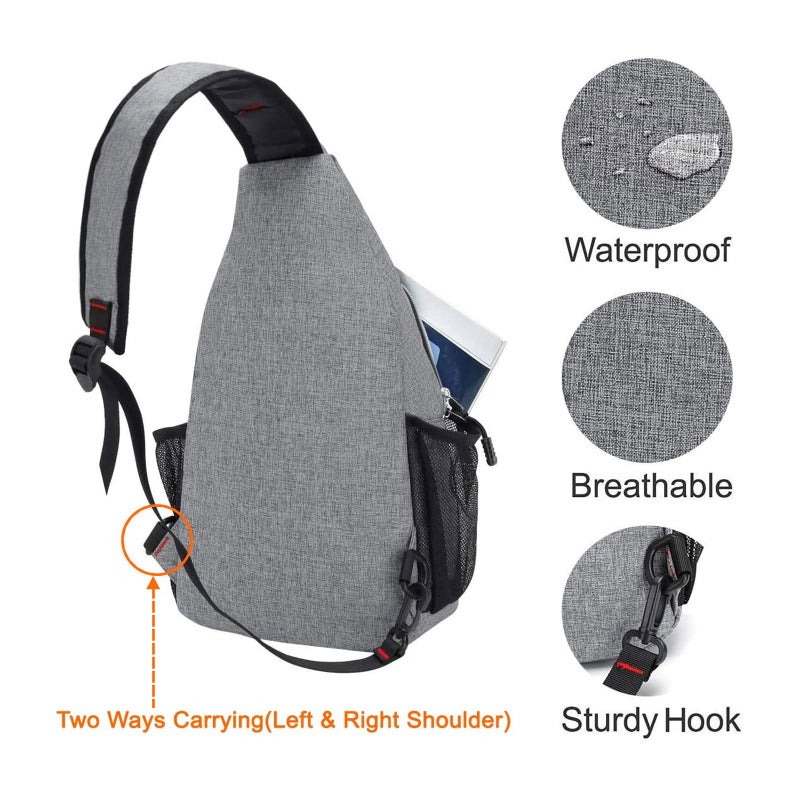 MOSISO Rope Sling Backpack (Up to 13 inch), Multipurpose Crossbody Chest One Shoulder Outdoor Travel Hiking Daypack, Gray - Image 4