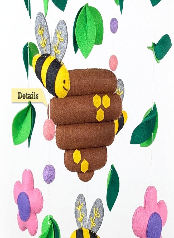 AGD Handmade لعبة معلقة يدوية الصنع على شكل نحل العسل من AGD، ديكور غرفة أطفال مستوحى من الطبيعة والزهور، لعبة معلقة على سرير الطفل، قطعة ديكور لغرفة نوم الأطفال، عسل ونحل طنان وزهور خلية النحل - Image 3