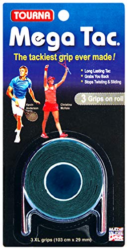 Tourna Mega Tac Extra Tacky Overgrip, Black, 3 Grips per Pack - Image 1