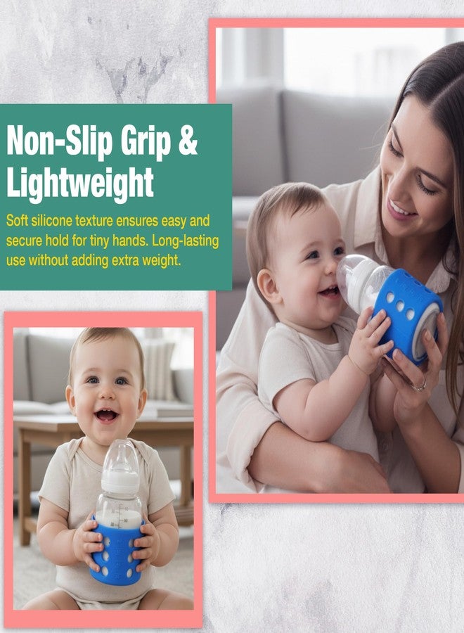سيف-أو-كيد غطاء زجاجة سيليكون نقي خالٍ من مادة BPA من Safe-O-Kid - غطاء ناعم وغير سام لحماية زجاجات الأطفال، آمن للصغار، متين، سهل التنظيف، سعة 60 مل، أزرق - عبوة من 4 قطع - Image 4