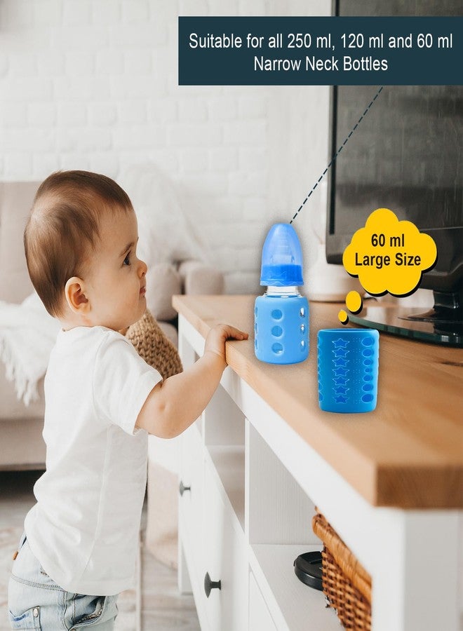 سيف-أو-كيد غطاء زجاجة سيليكون نقي خالٍ من مادة BPA من Safe-O-Kid - غطاء ناعم وغير سام لحماية زجاجات الأطفال، آمن للصغار، متين، سهل التنظيف، سعة 60 مل، أزرق - عبوة من 4 قطع - Image 5