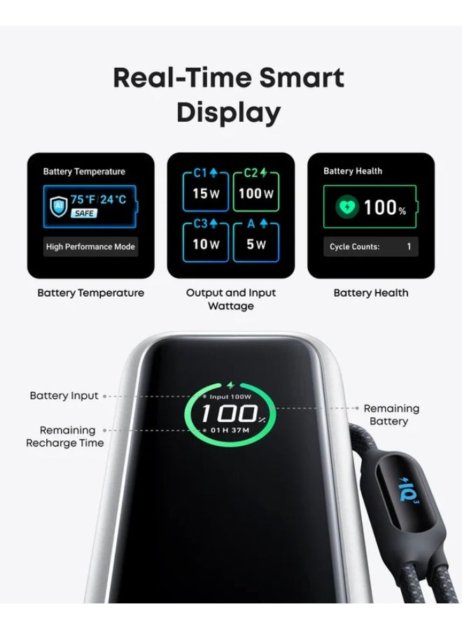 Anker Zolo A1695 Power Bank 25000mAh, 165W Ultra-Fast Portable Charger with Built-in USB Type-C and Retractable Cable, High-Capacity External Battery Pack for Laptops, Tablets, Smartphones, and More - Image 3