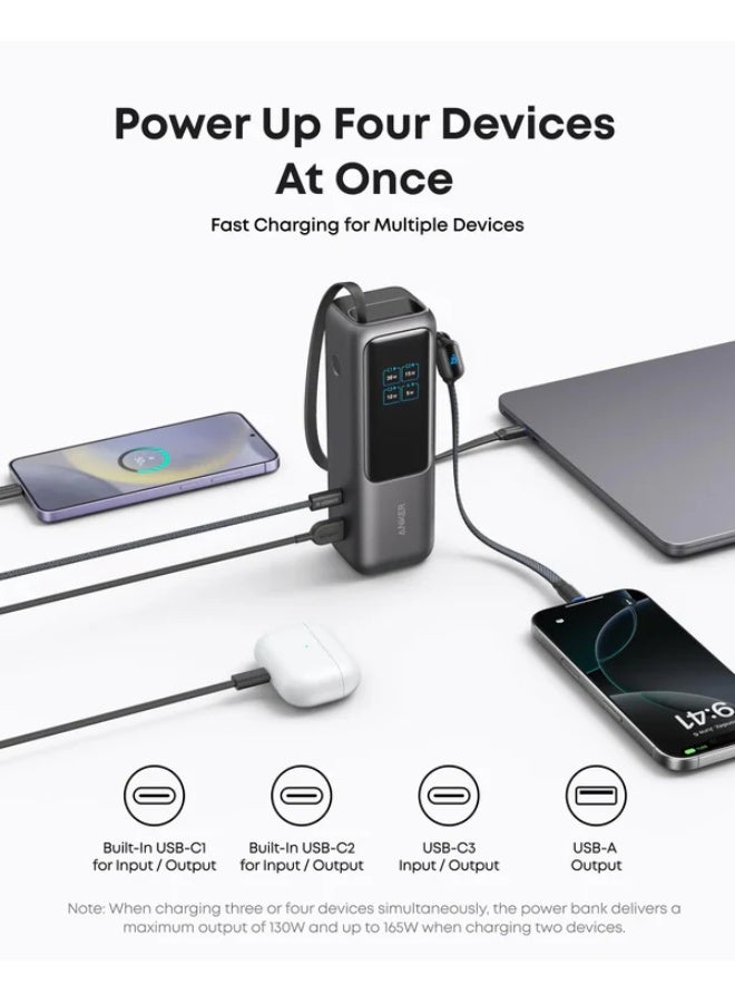 Anker Zolo A1695 Power Bank 25000mAh, 165W Ultra-Fast Portable Charger with Built-in USB Type-C and Retractable Cable, High-Capacity External Battery Pack for Laptops, Tablets, Smartphones, and More - Image 1