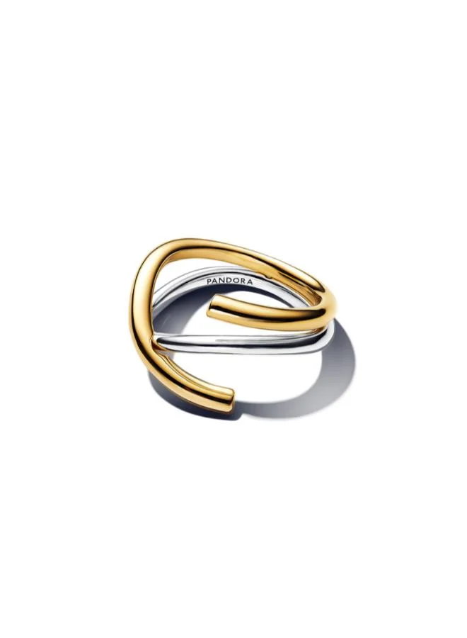PANDORA Organically Shaped Two-tone Double Ring