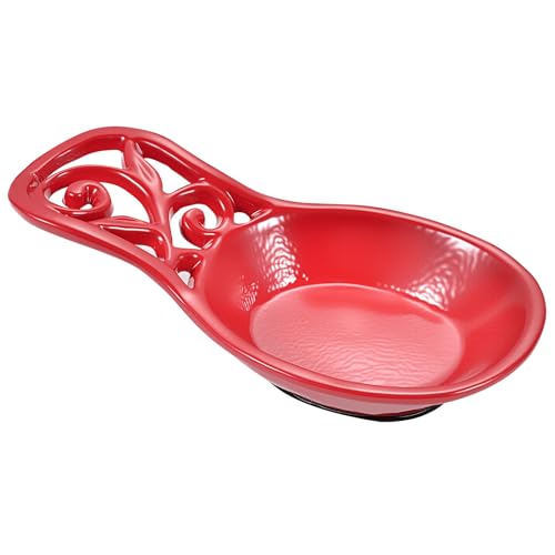 JOGREFUL Spoon Rest, Cast Iron Spoon Holder for Cooking/Stove Top/Kitchen Counter, Heat-Resistant Utensil Rest for Spoons/Ladles/Tongs, Housewarming Vintage Decor, Vine Pattern, Red - Image 1