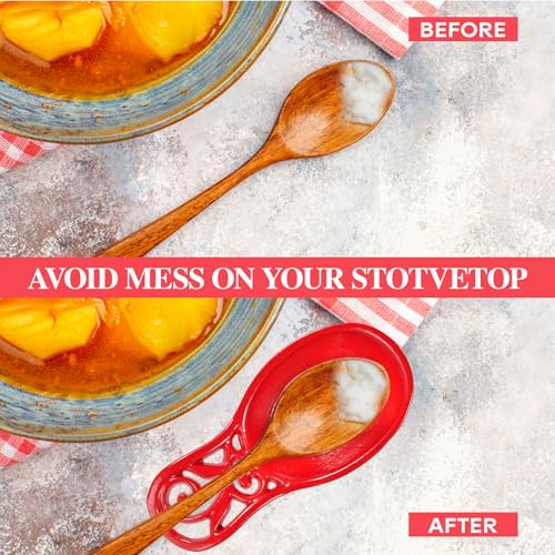 JOGREFUL Spoon Rest, Cast Iron Spoon Holder for Cooking/Stove Top/Kitchen Counter, Heat-Resistant Utensil Rest for Spoons/Ladles/Tongs, Housewarming Vintage Decor, Vine Pattern, Red - Image 5