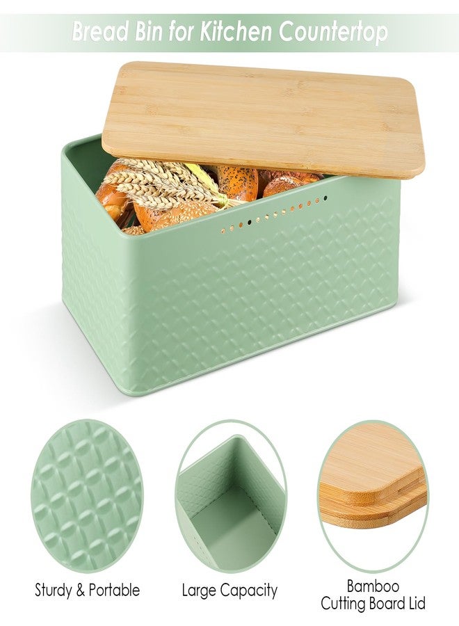 Phyllia Bread Box, Metal Bread Storage Container with Bamboo Lid Usable as Cutting Board, Breadbox Food Holder Bin for Kitchen Countertop Bakery Snack Utensils Organizer 13 x 7 x 5.3 inch (Green) - Image 3