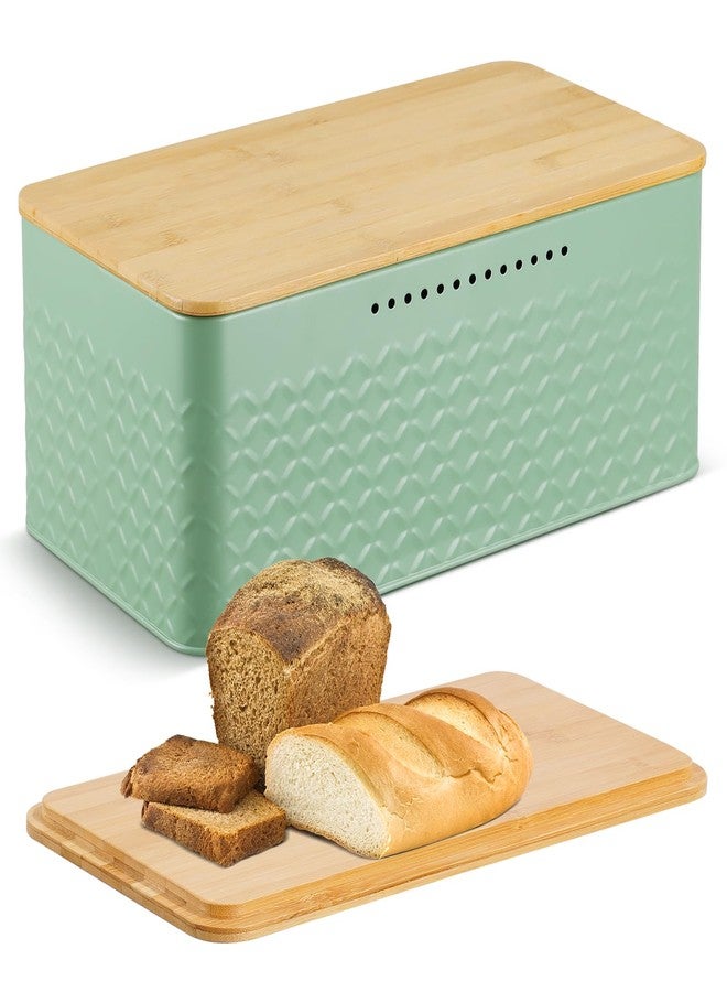 Phyllia Bread Box, Metal Bread Storage Container with Bamboo Lid Usable as Cutting Board, Breadbox Food Holder Bin for Kitchen Countertop Bakery Snack Utensils Organizer 13 x 7 x 5.3 inch (Green) - Image 1