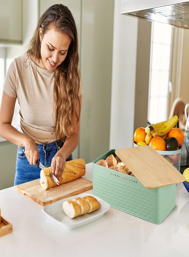 Phyllia Bread Box, Metal Bread Storage Container with Bamboo Lid Usable as Cutting Board, Breadbox Food Holder Bin for Kitchen Countertop Bakery Snack Utensils Organizer 13 x 7 x 5.3 inch (Green) - Image 2