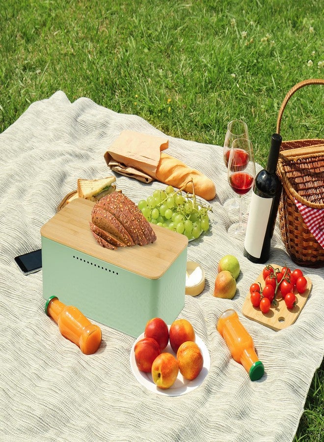 Phyllia Bread Box, Metal Bread Storage Container with Bamboo Lid Usable as Cutting Board, Breadbox Food Holder Bin for Kitchen Countertop Bakery Snack Utensils Organizer 13 x 7 x 5.3 inch (Green) - Image 4