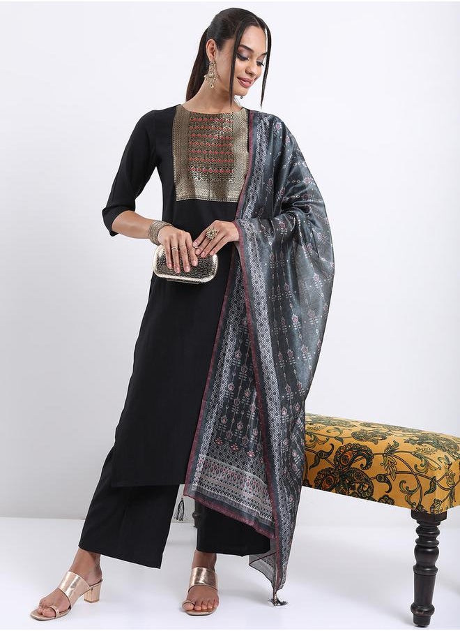 Vishudh Women Black Printed Kurta Set with Dupatta by Styli  - Image 1