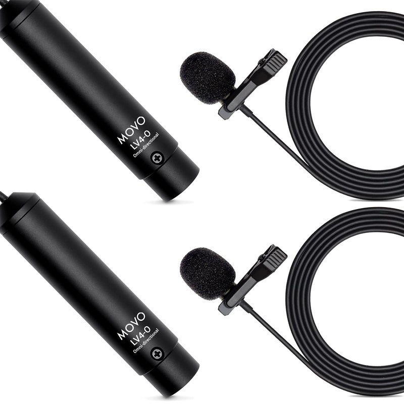 Movo LV4-O2 XLR Phantom Power Omnidirectional Lavalier Microphone Set, with Lapel Mic Clips and Windscreens - Perfect Lapel Microphone for Video Recording, Podcast, Interview, YouTube Production - Image 1