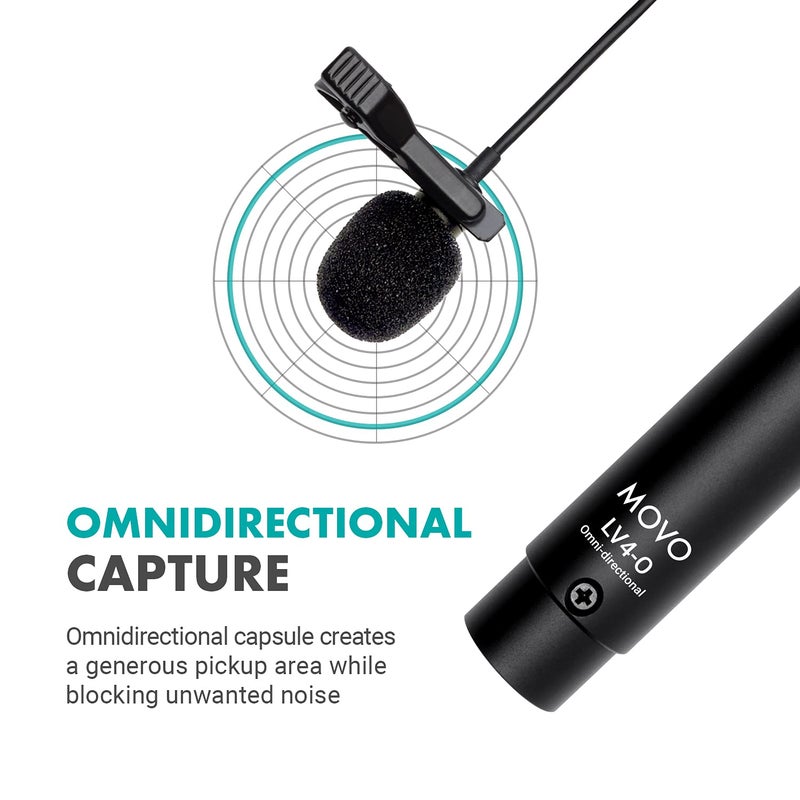 Movo LV4-O2 XLR Phantom Power Omnidirectional Lavalier Microphone Set, with Lapel Mic Clips and Windscreens - Perfect Lapel Microphone for Video Recording, Podcast, Interview, YouTube Production - Image 3