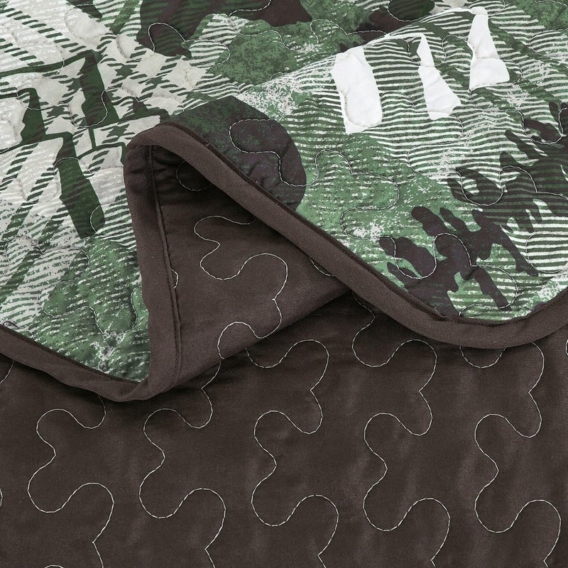 MarCielo 3-Piece Rustic Cabin Quilt Set Reversible Bedspread with Moose and Bear Pattern, Lightweight All Season Cabin Bedding(Green,Queen) - Image 5