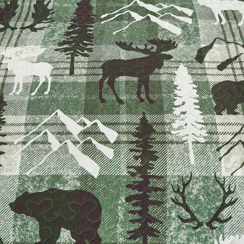 MarCielo 3-Piece Rustic Cabin Quilt Set Reversible Bedspread with Moose and Bear Pattern, Lightweight All Season Cabin Bedding(Green,Queen) - Image 2