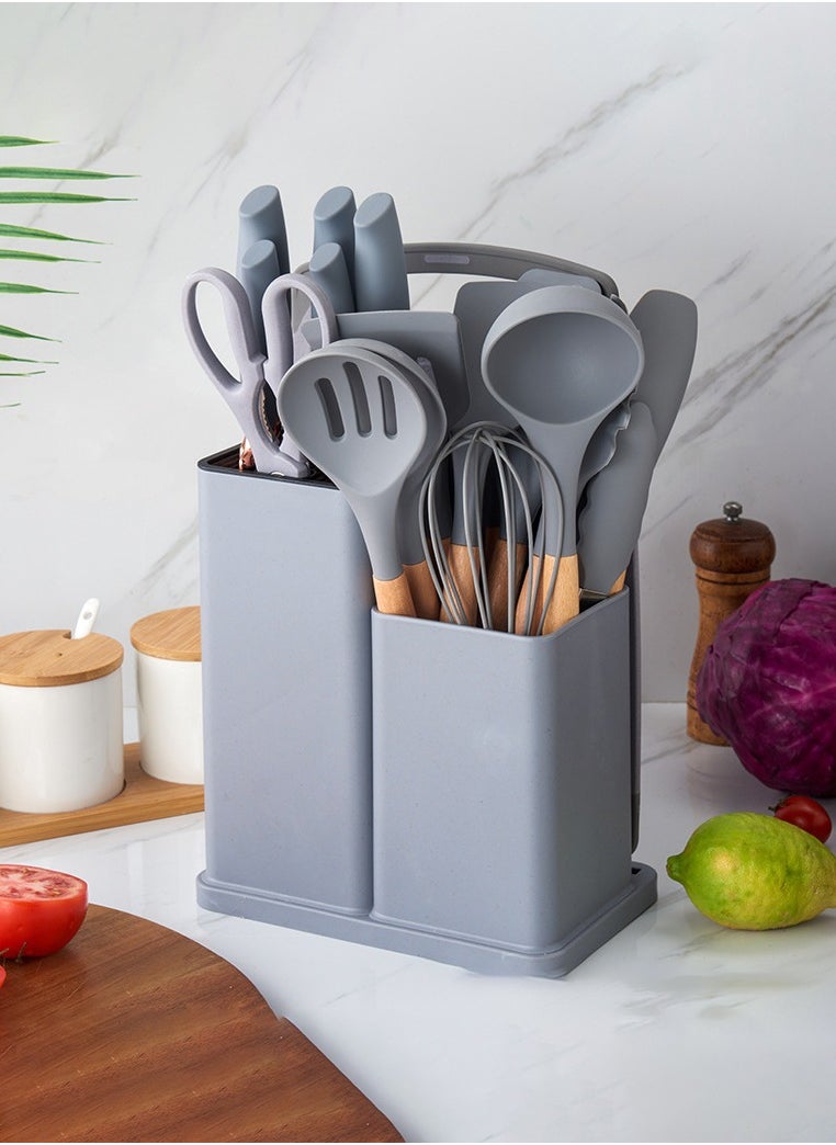 MHD Wooden Handle Silicone Kitchenware 19-Piece Set High Temperature Resistant Non-Stick Cooking  - Image 5