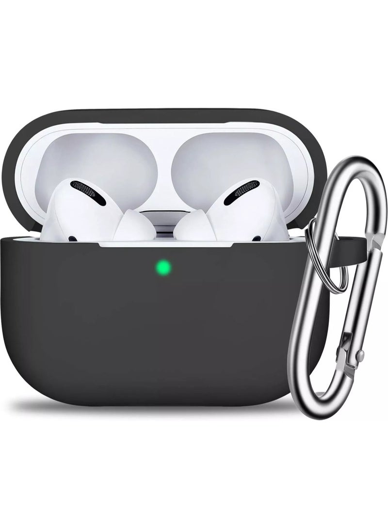 Silicone Shockproof Protective Case Cover for AirPods Pro, Black, Shock Resistant with a Durable Carabiner to Safely Attach AirPods to Handbags, Suitcases, Pants, Keychain Black - Image 1