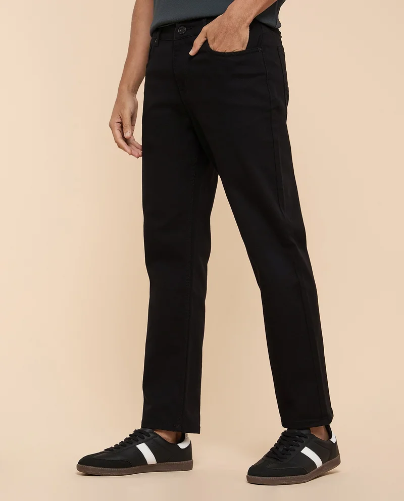 R&b  Solid Straight Fit Jeans with Button Closure for Men | Best Price UAE