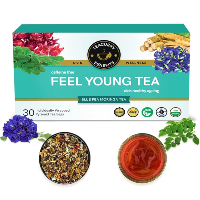 TEACURRY Anti Ageing Tea (1 Months Pack, 30 Tea Bags) - Helps in Wrinkles, Skin Glow, Hair Care, Premature Ageing - Anti Ageing Tea for Women - Herbal Tea for Skin - Feel Young Tea - Image 1