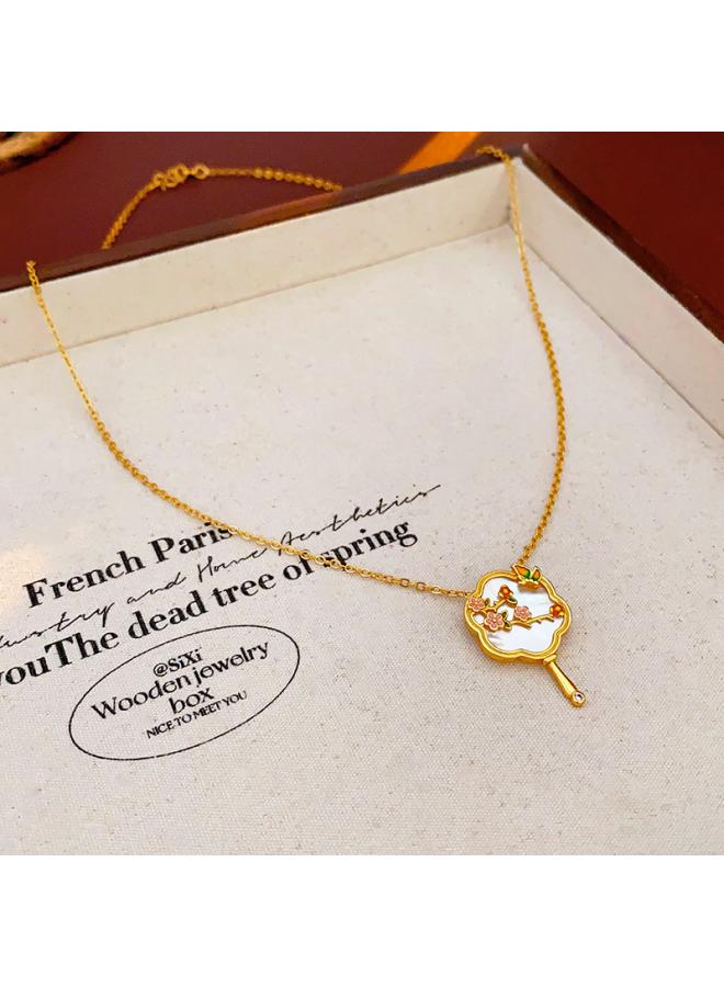 New Chinese Style Real Gold Electroplated Lotus Fan Necklace Fashionable Elegant Clavicle Chain Retro Light Luxury High-end Necklace For Women 