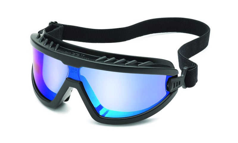 Gateway Safety 4589F Wheelz Stylish and Comfortable Safety Goggle, Blue Mirror Anti-Fog Lens, Black Frame - Image 1