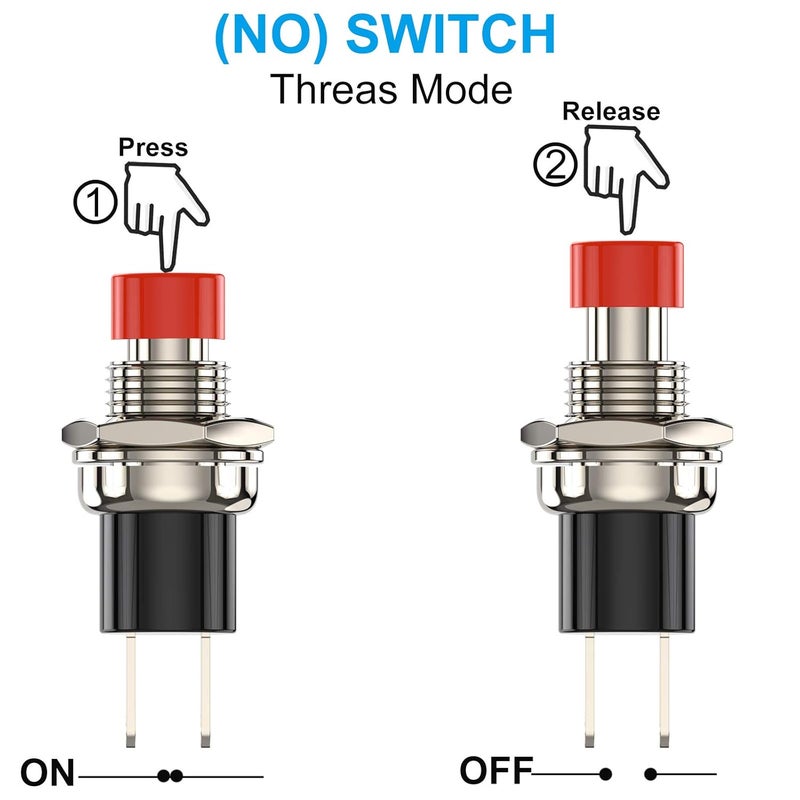 DIYhz Momentary Push Button Switch, 1A 250VAC SPST Mini Pushbutton Switches with Wire Normally Open(NO) Red Cap - 10pcs - Image 2