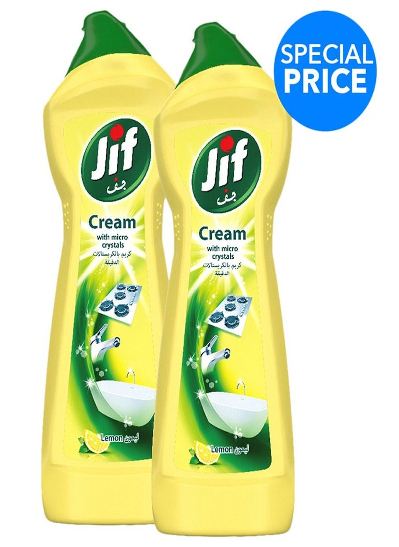 Jif Pack of 2 Lemon Cream Cleaner With Micro Crystals Yellow 500 ml  - Image 1