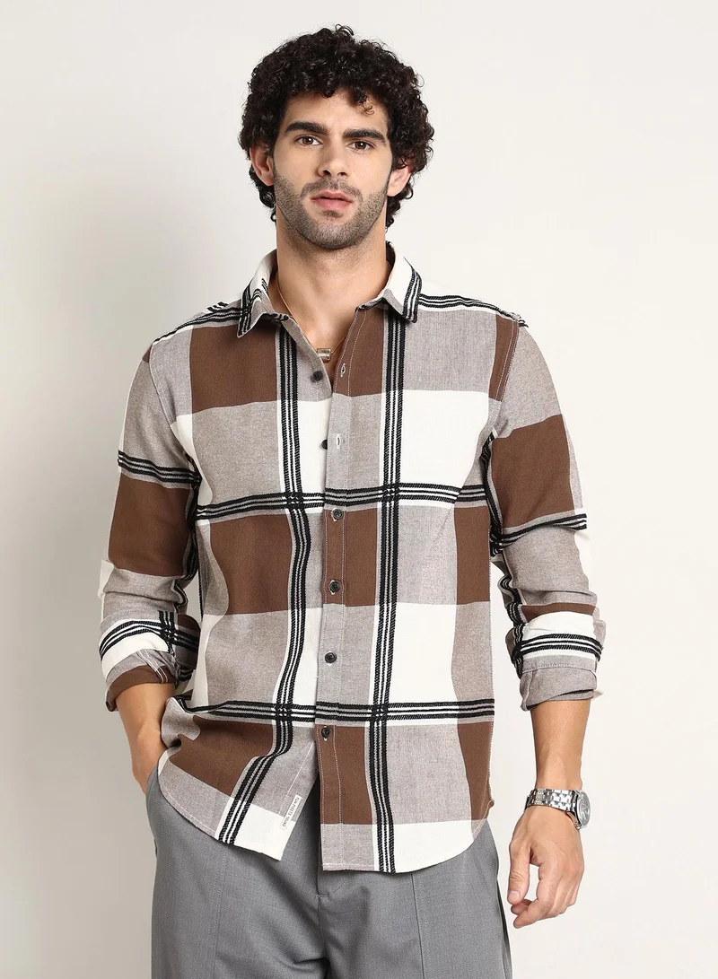 كامبوس سوترا قميص رجالي بني متداخل من جلد الجاموس