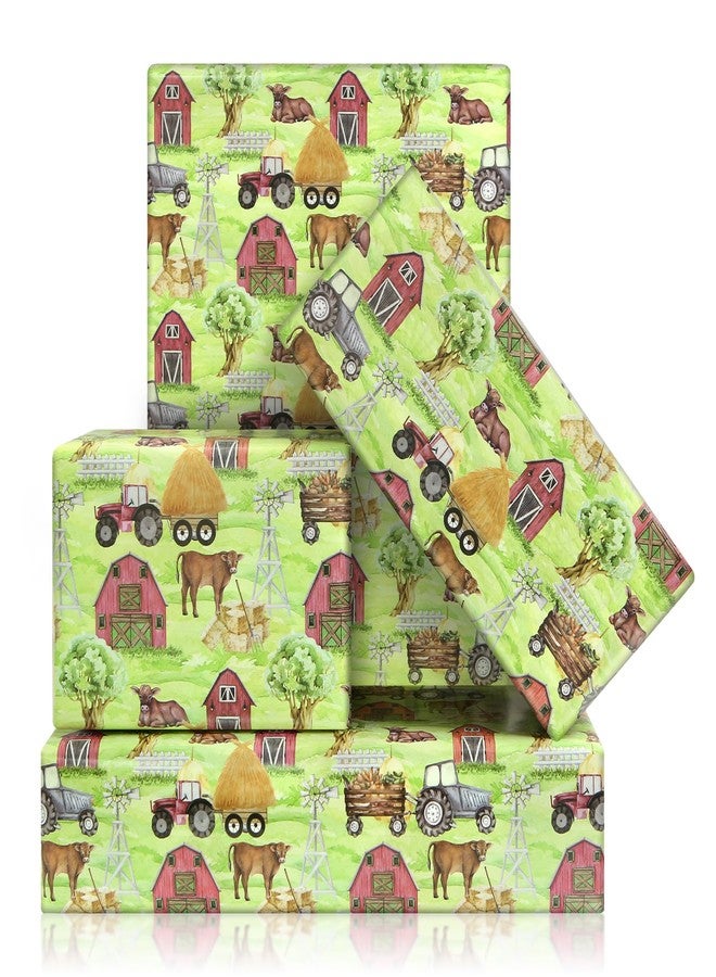 Geluode Farm Cow Wrapping Paper, Cute Cow Farmhouse Barn Animal and Tractor Watercolor Gift Wrap Paper - 4 Sheets Folded Flat 20x28 inches Gift Wrap for Kids Boys Girls Baby Shower Birthday Party - Image 1