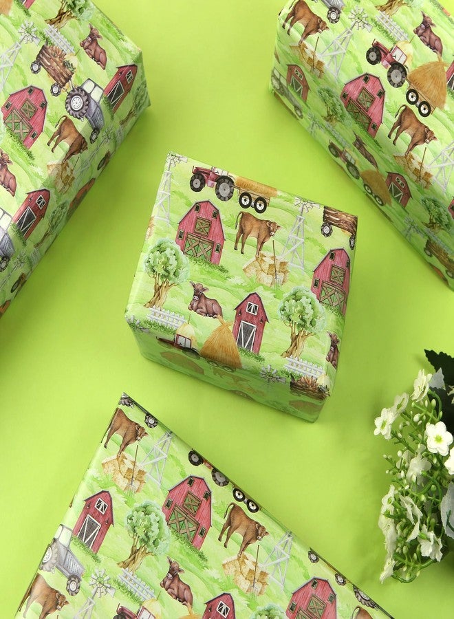 Geluode Farm Cow Wrapping Paper, Cute Cow Farmhouse Barn Animal and Tractor Watercolor Gift Wrap Paper - 4 Sheets Folded Flat 20x28 inches Gift Wrap for Kids Boys Girls Baby Shower Birthday Party - Image 5