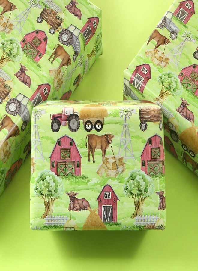 Geluode Farm Cow Wrapping Paper, Cute Cow Farmhouse Barn Animal and Tractor Watercolor Gift Wrap Paper - 4 Sheets Folded Flat 20x28 inches Gift Wrap for Kids Boys Girls Baby Shower Birthday Party - Image 4
