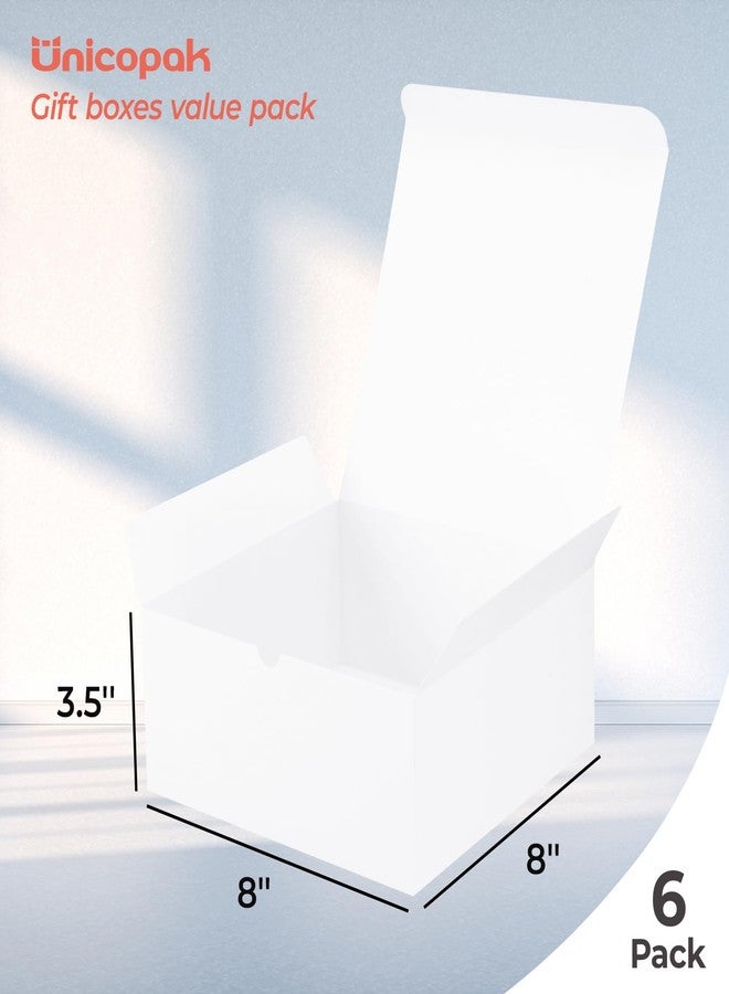 UnicoPak مجموعة يونيكو باك من 6 علب هدايا بيضاء، مقاس 8×8×3.5، بالجملة، علب هدايا بأغطية، مناسبة لأعياد الميلاد، وحفلات الزفاف، وطلبات وصيفات الشرف، وهدايا الشكر، وهدايا الأعياد، وهدايا عيد الميلاد. - Image 2