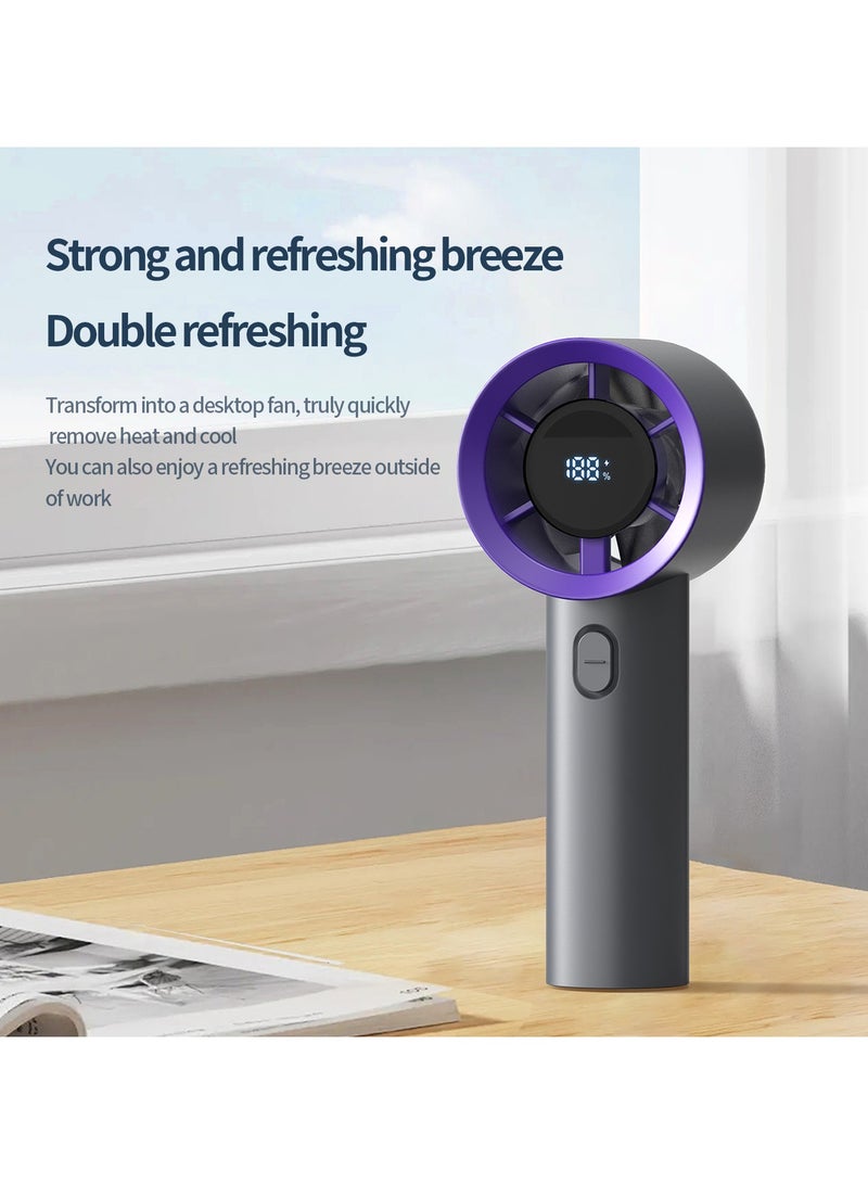 Portable handheld fan, up to 7 hours of ultra-long battery life, 4000mAh battery, 100-level high-speed adjustment, smart LED digital display handheld fan, ultra-fast air supply, instant cooling, cooling the whole body in 1 second, hurricane-like mini air cannon, suitable for various scenarios, is a perfect companion for travel, office, home, and outdoor activities. Gray purple  - Image 1