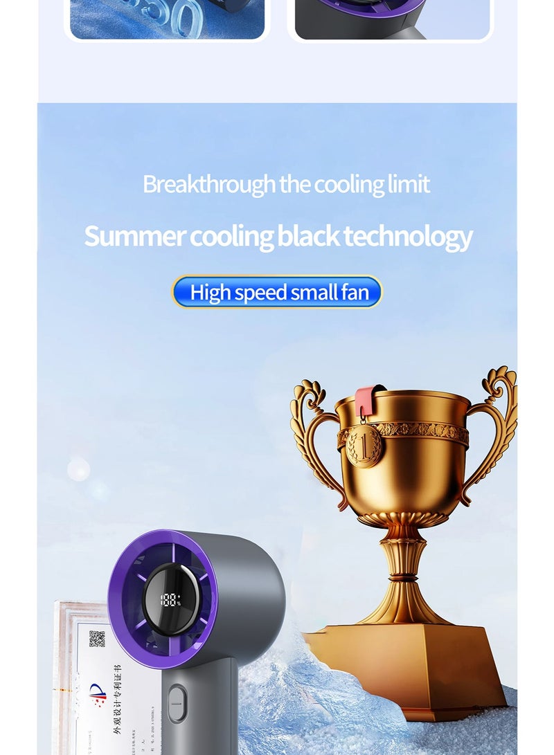 Portable handheld fan, up to 7 hours of ultra-long battery life, 4000mAh battery, 100-level high-speed adjustment, smart LED digital display handheld fan, ultra-fast air supply, instant cooling, cooling the whole body in 1 second, hurricane-like mini air cannon, suitable for various scenarios, is a perfect companion for travel, office, home, and outdoor activities. Gray purple  - Image 5