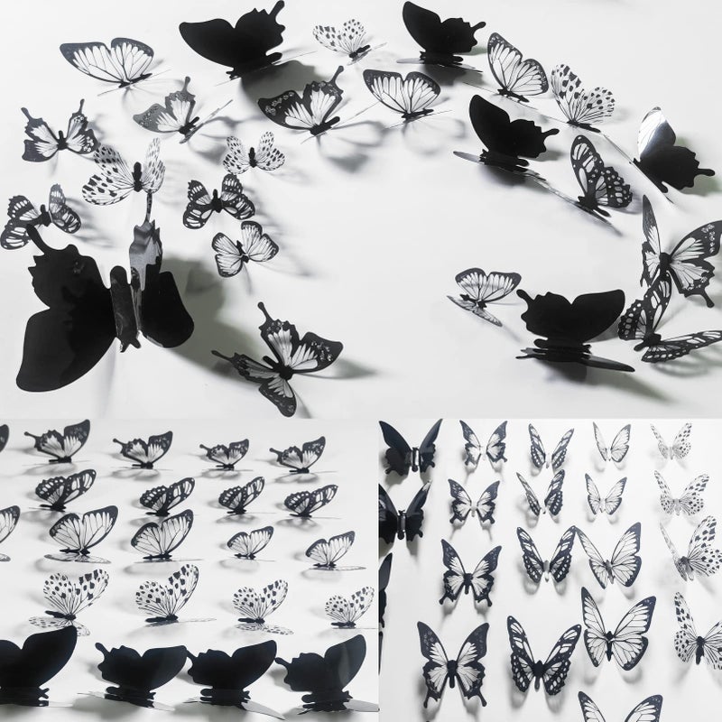 إي ونج Ewong 3D Butterfly Wall Decor - 66pcs Black Butterfly Decoration Decorations Cake Cake - - Image 2