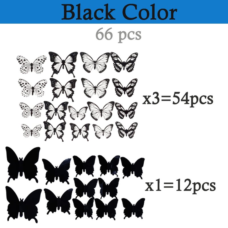 إي ونج Ewong 3D Butterfly Wall Decor - 66pcs Black Butterfly Decoration Decorations Cake Cake - - Image 3
