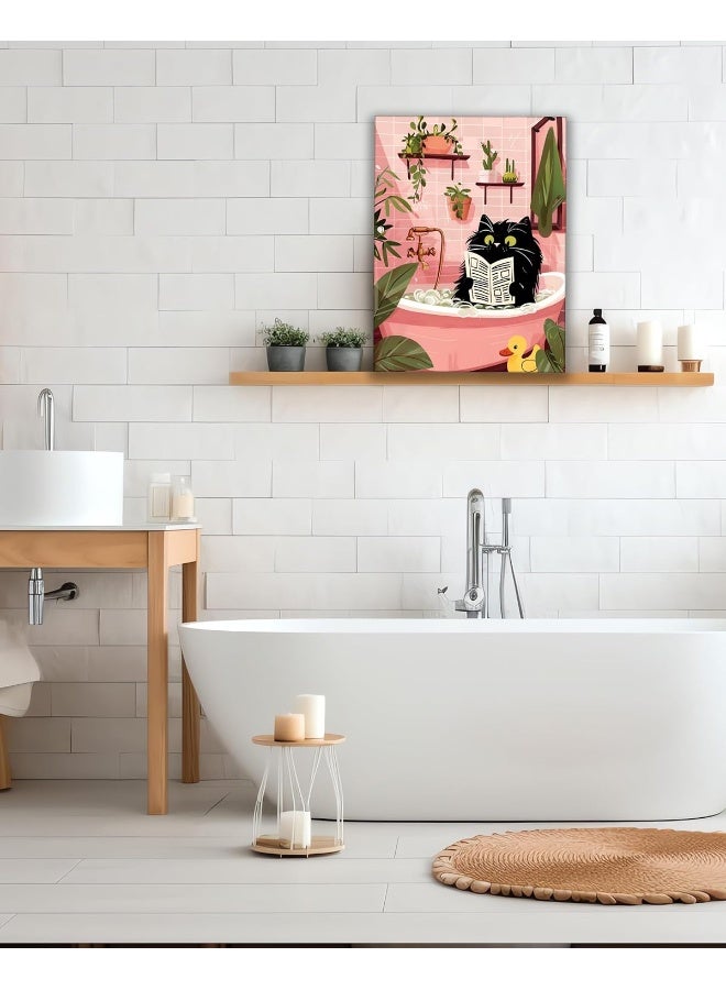 UPWOIGH Bathroom Wall Art Decor, Black Cat Reading the Newspaper Wall Art - Image 3