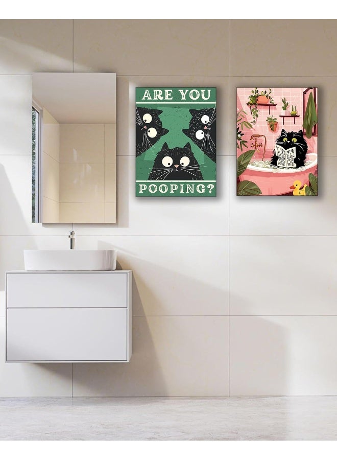 UPWOIGH Bathroom Wall Art Decor, Black Cat Reading the Newspaper Wall Art - Image 5