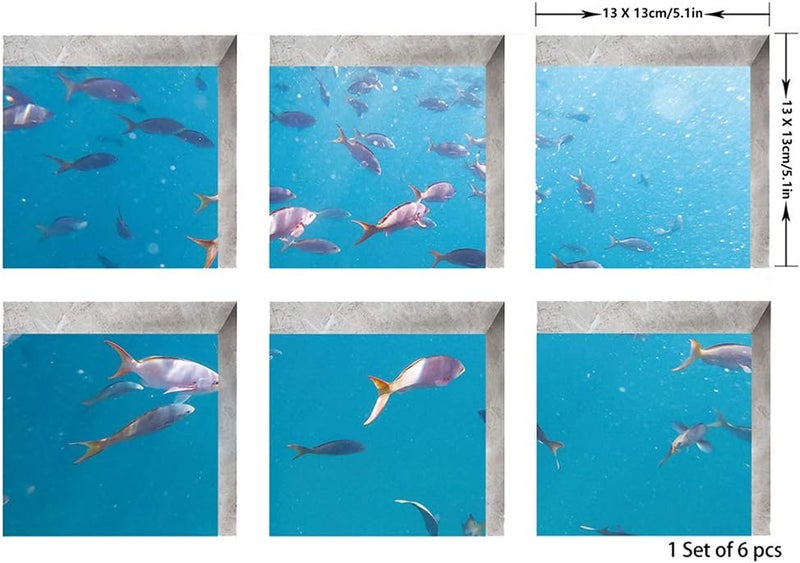 ChezMax Fish School Bath Treads Sticker Safety Non Slip Bath Tub Tattoos Tub Stickers Tub Decals Tub Appliques 6 Pcs 5.1" X 5.1" - Image 2