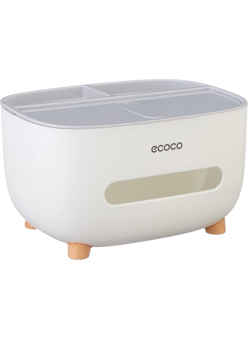 إيكوكو حامل مناديل، غطاء علبة مناديل مع مساحة تخزين، صندوق تخزين سطح المكتب، موزع حامل مناديل مناسب للطاولة الليلية، خزانة الملابس، المطبخ، سطح الطاولة، الحمام، طاولة المكتب - ابيض/رمادى - Image 5