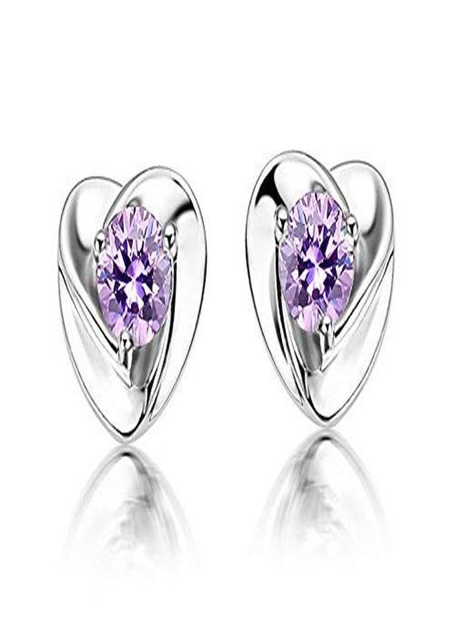 ELOISH Sterling Silver Plated Purple CZ Studded Heart Earrings - Image 2