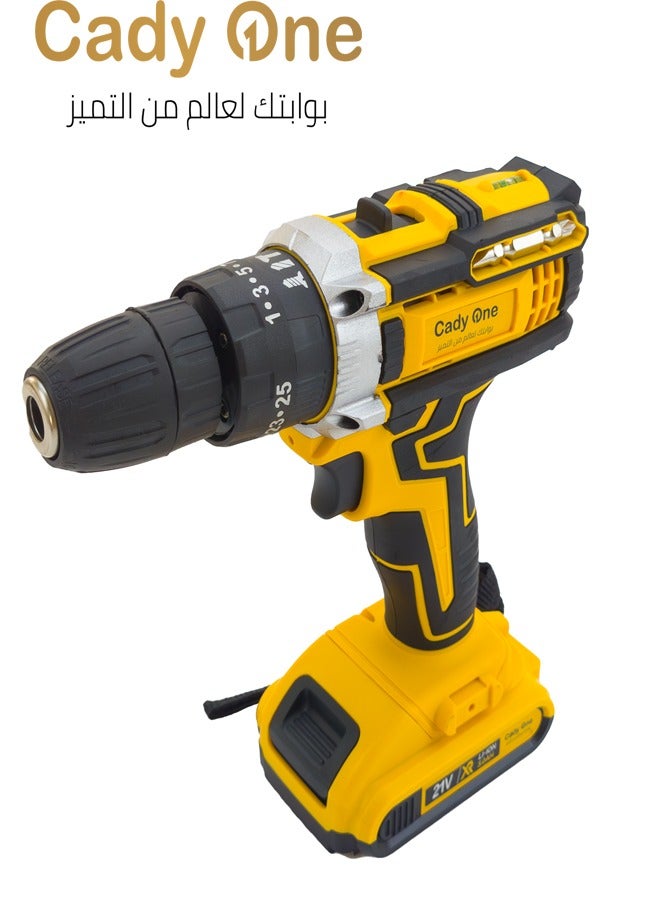 Cady One 21 Volt cordless electric drill with heavy-duty lithium battery, screwdriver for home and outdoor use, with carrying bag, two batteries and charger  - Image 5