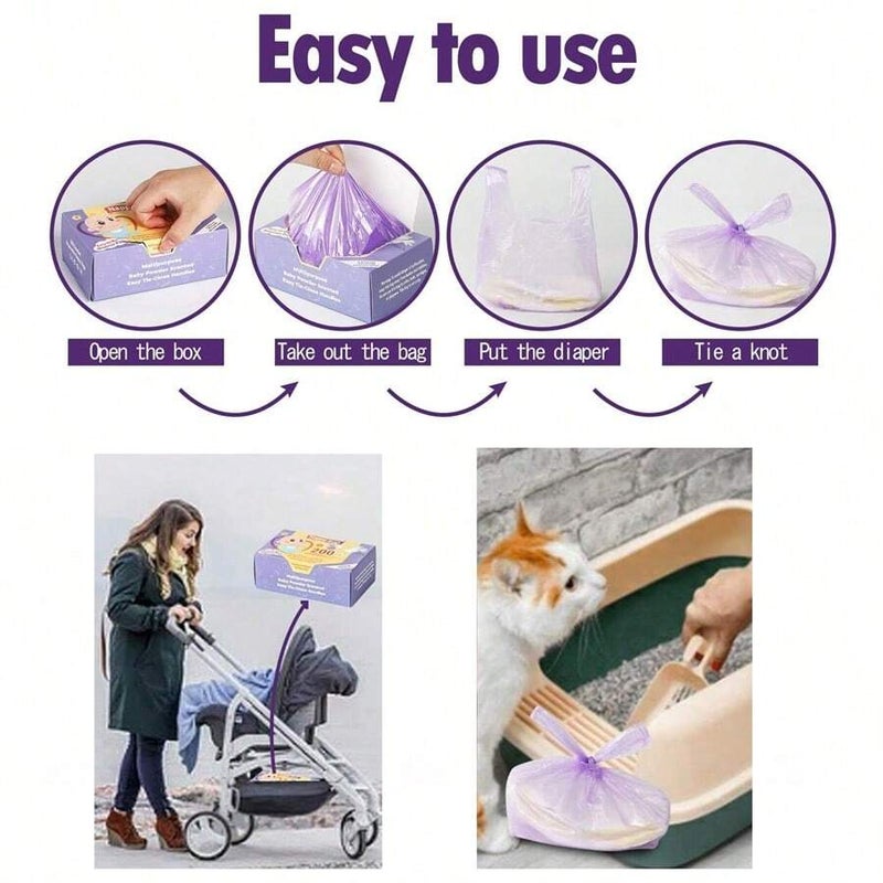 200/100pcs Scented Diaper Disposal Bags Diaper Waste Bags Thickened Vest-Style Portable Trash Bags Diaper  Disposal - Image 5