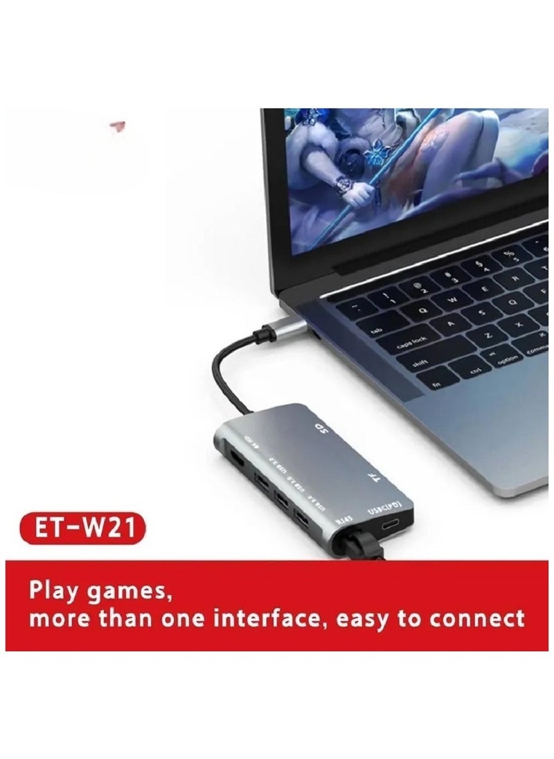 8-in-1 USB C Hub Multiport Adapter – Featuring 4K HDMI Output, Power Delivery Charging, 8 Ports, and an SD Card Reader, Perfectly Tailored for Mac, MacBook Pro, iPad, XPS, and Surface
