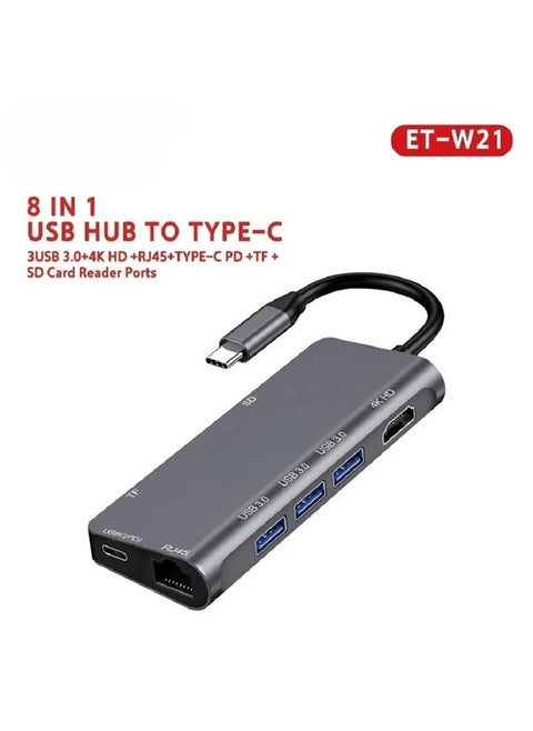 8-in-1 USB C Hub Multiport Adapter – Featuring 4K HDMI Output, Power Delivery Charging, 8 Ports, and an SD Card Reader, Perfectly Tailored for Mac, MacBook Pro, iPad, XPS, and Surface