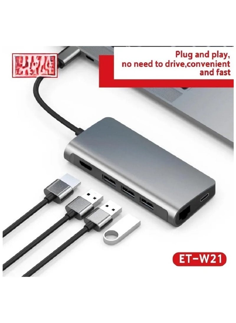 8-in-1 USB C Hub Multiport Adapter – Featuring 4K HDMI Output, Power Delivery Charging, 8 Ports, and an SD Card Reader, Perfectly Tailored for Mac, MacBook Pro, iPad, XPS, and Surface