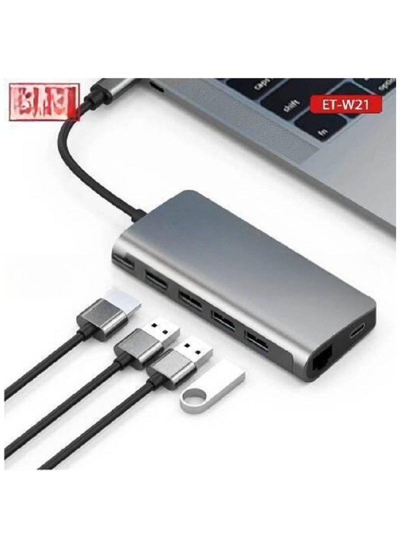 8-in-1 USB C Hub Multiport Adapter – Featuring 4K HDMI Output, Power Delivery Charging, 8 Ports, and an SD Card Reader, Perfectly Tailored for Mac, MacBook Pro, iPad, XPS, and Surface