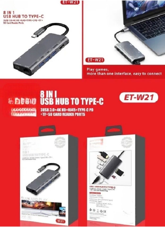 8-in-1 USB C Hub Multiport Adapter – Featuring 4K HDMI Output, Power Delivery Charging, 8 Ports, and an SD Card Reader, Perfectly Tailored for Mac, MacBook Pro, iPad, XPS, and Surface