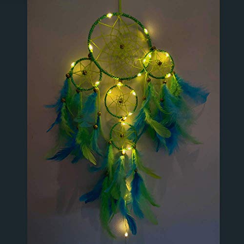 Rooh Dream Catcher ~ Neon 4 Tier with Pretty Lights ~ Handmade Hangings for Positivity (Can be Used as Home Decor, Gift, Wall Hangings, Meditation Room, Yoga Temple, Wind Chime & Car Hanging) - Image 1
