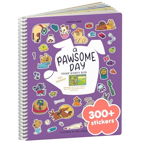 CUPKIN Pawsome Day 300 Kids Sticker Book by Cupkin Toddler Airplane Travel Coloring and Sticker Book Road Trip Essentials 8 Coloring Pages 8 Side by Side Scenes for Ages 28 Years - Image 1